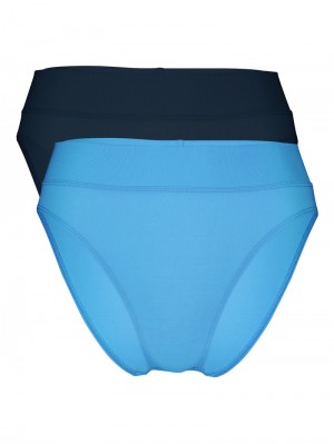 Women Calida Elastic Duopack Brief Soft Waistband, High Waist Underwear Azurit Blue | 743690-BAM