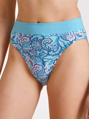 Women Calida Elastic Trend Brief, High Waist Underwear Blue Topaz | 486270-UTL