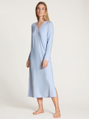 Women Calida Elegant Dreams Long-sleeved Nightdress Sleepwear Harmony Blue | 031874-QBI