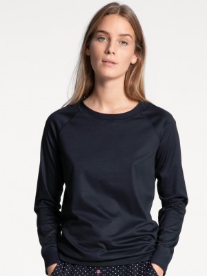 Women Calida Favourites Dreams Shirt Long Sleeve Sleepwear Dark Lapis Blue | 687103-ZWB