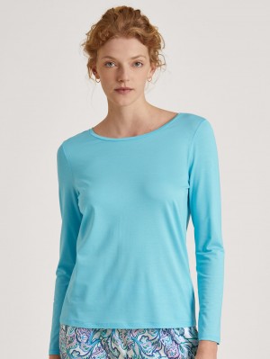 Women Calida Favourites Energy Shirt Long Sleeve Sleepwear Blue Topaz | 981345-QFL