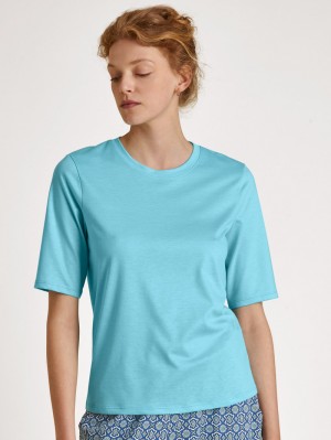 Women Calida Favourites Energy Shirt Short Sleeve Loungewear Blue Topaz | 730429-WSC