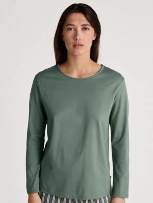 Women Calida Favourites Ground Shirt Long Sleeve Sleepwear Laurel Green | 768354-DWA