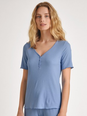 Women Calida Favourites Harmony Shirt Short Sleeve Loungewear Hydrangea Blue | 370284-HTR