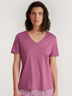 Women Calida Favourites Harmony V-shirt Loungewear Red Violet | 037142-VYX