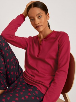 Women Calida Favourites Holidays Shirt Long-sleeve Sleepwear Rio Red | 142607-CJI