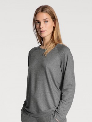 Women Calida Favourites Lounge Shirt Long Sleeve, French Terry Yoga Urban Grey Mele | 690457-TMC