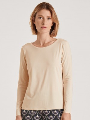 Women Calida Favourites Seduction Shirt Long Sleeve Sleepwear Light Macadamia | 795813-WLC