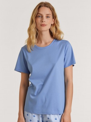 Women Calida Favourites Serenity Shirt Short Sleeve Sleepwear Hydrangea Blue | 794108-XZQ