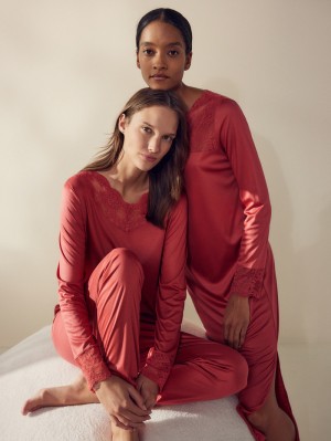 Women Calida Glamorous Nights Pyjama Sleepwear Pomegranate Red | 063582-EJY