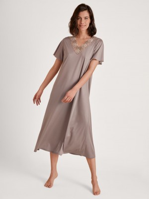 Women Calida Glamorous Nights Sleepshirt, Length 120 Cm Sleepwear Etherea Taupe | 369780-AFC