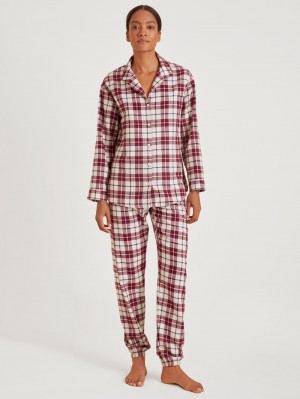 Women Calida Holiday Dreams Flannel Pyjamas, Buttoned Sleepwear Rio Red | 407693-RKF