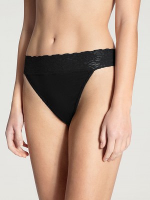 Women Calida Iconics Tanga Underwear Schwarz | 026359-YTV