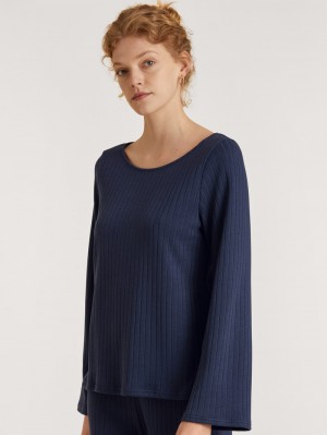 Women Calida Lounge Harmony Sweatshirt Loungewear Dark Blue | 369421-UZX