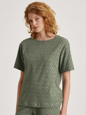 Women Calida Lounge Healing Shirt Short Sleeve Sleepwear Laurel Green | 846203-ZUE