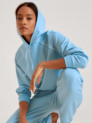 Women Calida Lounge Paisley Sweatshirt With Hood Loungewear Placid Blue | 829435-KXC