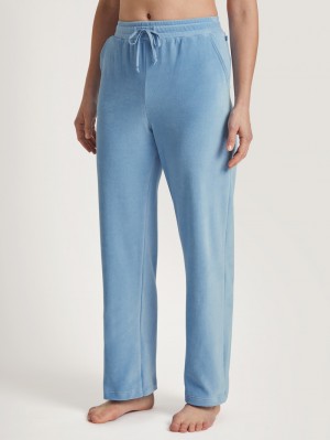 Women Calida Lounge Velours Velour Pants Loungewear Endless Sky | 701625-VUN