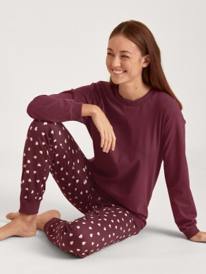 Women Calida Lovely Nights Pyjama With Cuff Sleepwear English Red | 581036-KQX