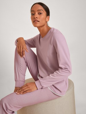 Women Calida Midnight Dreams Pyjama With Cuff Sleepwear Mauve Shadow | 936781-EWC