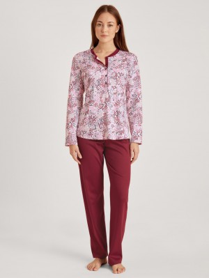 Women Calida Midnight Flowers Pyjama Sleepwear Mars Red | 435978-NSY