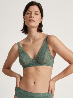 Women Calida Natural Comfort Lace Soft Non-wired Bra Underwear Laurel Green | 624190-QCL