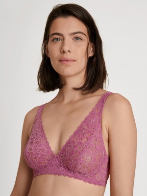 Women Calida Natural Comfort Lace Soft Non-wired Bra Underwear Red Violet | 564829-LRP