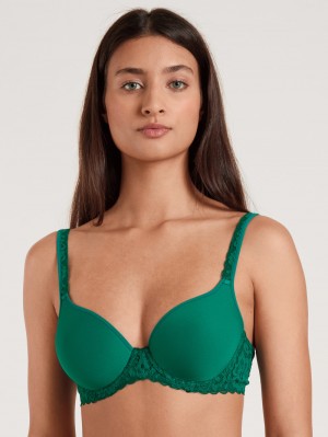 Women Calida Natural Comfort Lace Spacer Bra Underwear Nevada Green | 967182-TIZ