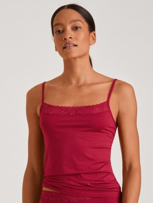 Women Calida Natural Comfort Lace Spaghetti Top Underwear Rio Red | 694203-QEC