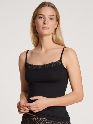 Women Calida Natural Comfort Lace Spaghetti Top Underwear Schwarz | 340752-DJS