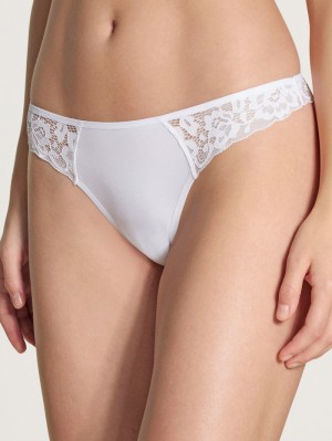 Women Calida Natural Comfort Lace String Underwear Weiss | 459817-ADW