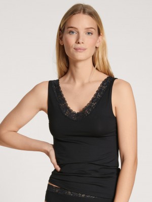 Women Calida Natural Comfort Lace Tank Top Underwear Schwarz | 063578-JHI