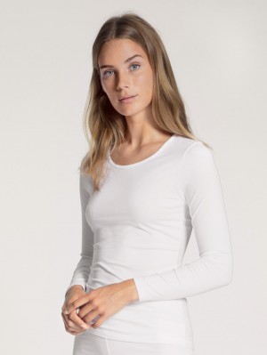 Women Calida Natural Comfort Shirt Long Sleeve Underwear Weiss | 719204-FCK