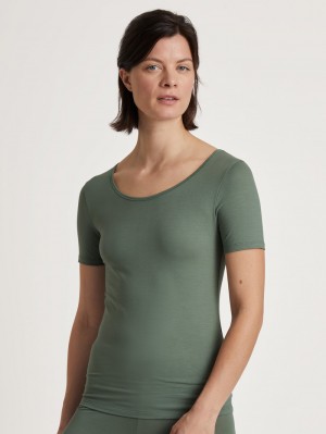 Women Calida Natural Comfort Shirt Shortsleeve Underwear Laurel Green | 521874-KNM