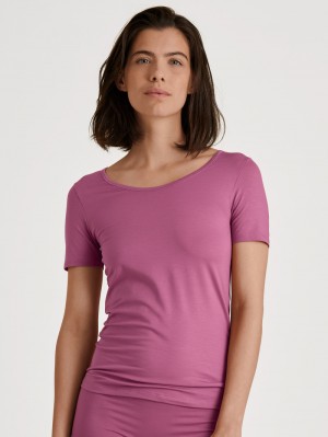 Women Calida Natural Comfort Shirt Shortsleeve Underwear Red Violet | 270183-LWA