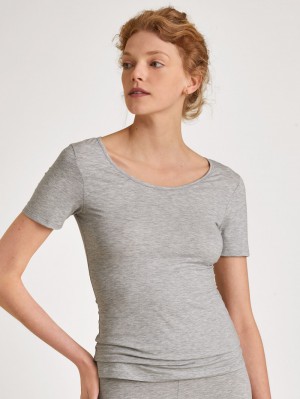 Women Calida Natural Comfort Shirt Shortsleeve Underwear Grey Melange | 254916-PNL