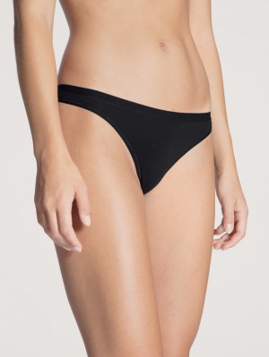 Women Calida Natural Comfort String Underwear Schwarz | 783261-UHW