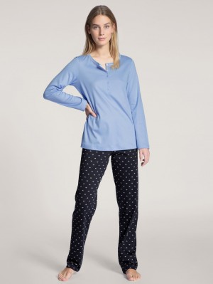 Women Calida Night Lovers Pyjama Sleepwear Dark Lapis Blue | 042396-AHZ