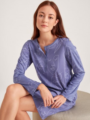 Women Calida Night Lovers Sleepshirt, Length 100cm Sleepwear Twilight Purple | 146378-WSM