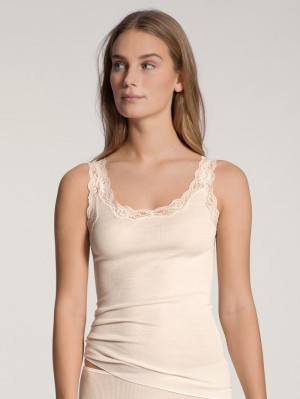 Women Calida Richesse Lace Tank Top Underwear Light Ivory | 568149-YQS