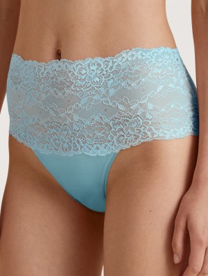 Women Calida Sensual Secrets High-waisted Briefs With Lace Waistband Underwear Blue Topaz | 365291-ALV