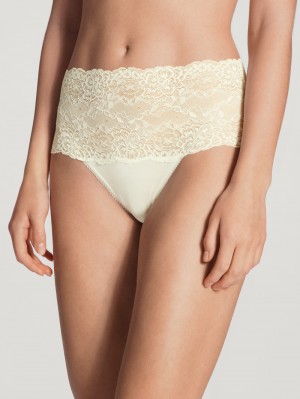 Women Calida Sensual Secrets High-waisted Briefs With Lace Waistband Underwear Alabaster Crème | 630975-LBQ