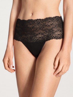 Women Calida Sensual Secrets High-waisted Briefs With Lace Waistband Underwear Schwarz | 465972-LNW