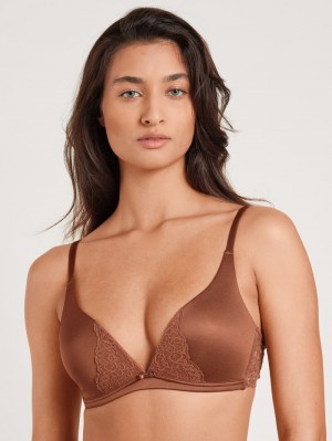 Women Calida Sensual Secrets Soft Bra Underwear Ginger Bisquit | 059276-BLU