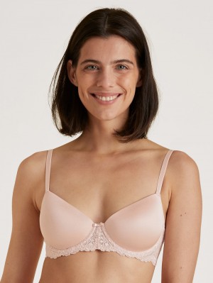 Women Calida Sensual Secrets Underwired T-shirt Bra With Padding Underwear Lace Parfait Pink | 415670-JIR