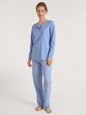 Women Calida Shell Nights Pyjama Sleepwear Hydrangea Blue | 685702-HTQ