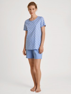 Women Calida Shell Nights Short Pyjama Sleepwear Hydrangea Blue | 378264-GMN