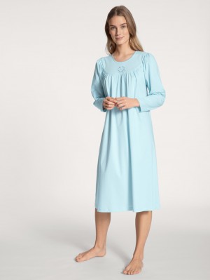 Women Calida Soft Cotton Nightdress, Length 110 Cm Sleepwear Hellblau | 391054-CGQ