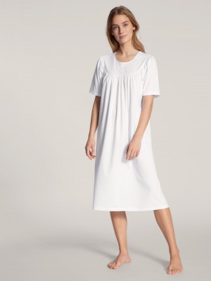 Women Calida Soft Cotton Nightdress, Length 110cm Sleepwear White | 938475-JEX