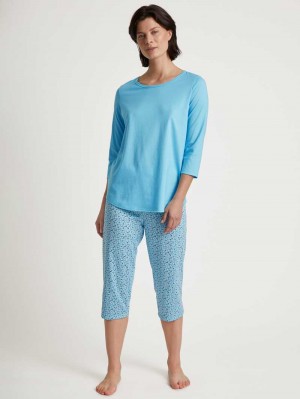 Women Calida Special 3/4 Pyjama Sleepwear Blue Topaz | 875196-RHA