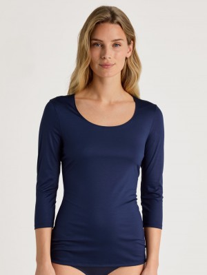 Women Calida Special Shirt 3/4 Sleeve Underwear Peacoat Blue | 419372-UMZ